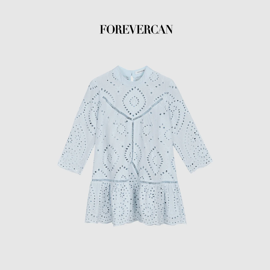 “伯克郡庄园”法式镂空雕孔绣七分袖连衣裙上衣SD64695