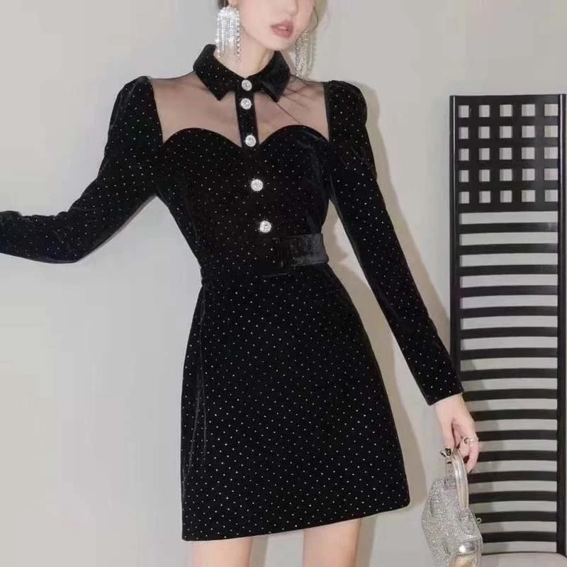 【V】礼服裙女宴会气质轻奢小众高端黑色连衣裙DM0262