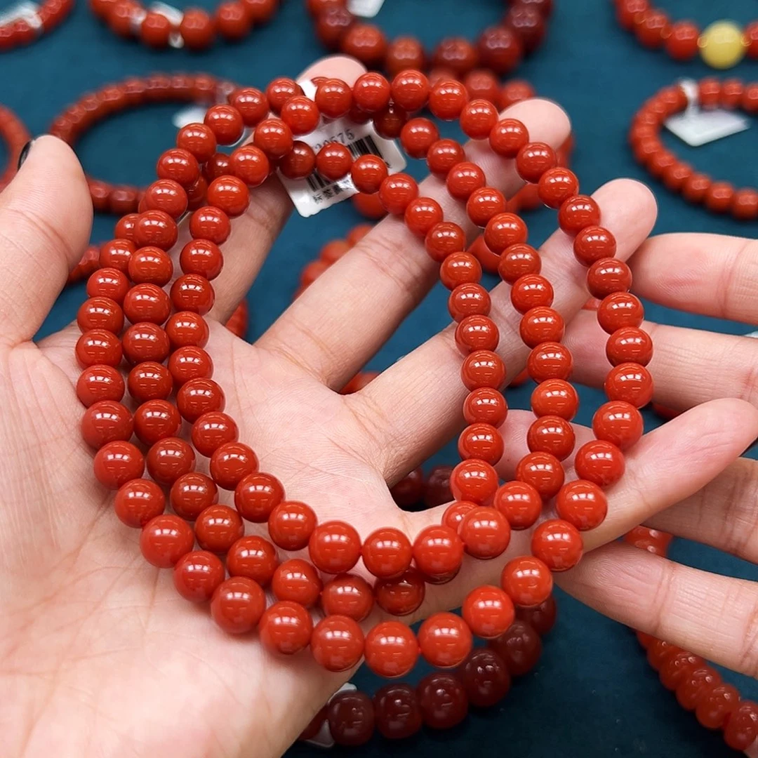 南红玛瑙未镶嵌手串保山珍藏级锦红色多圈7+