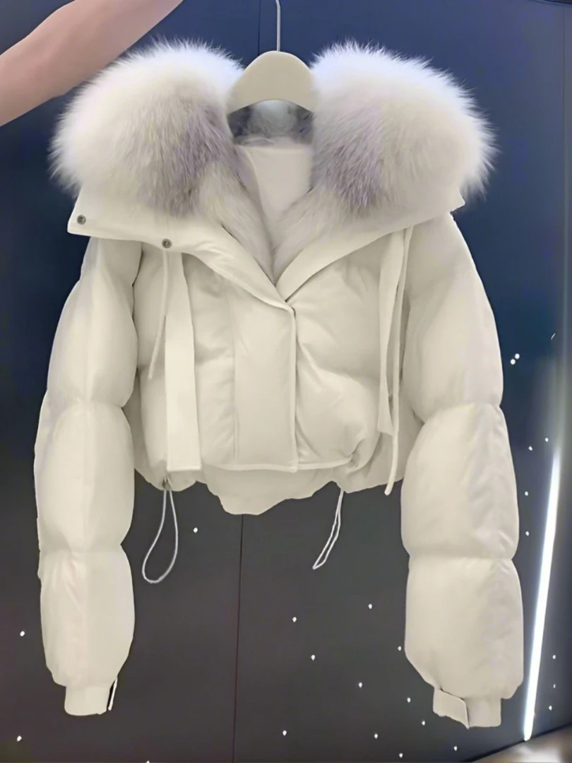 羽绒服大毛领洋气时尚短款加厚保暖女设计感韩系收腰宽松外套