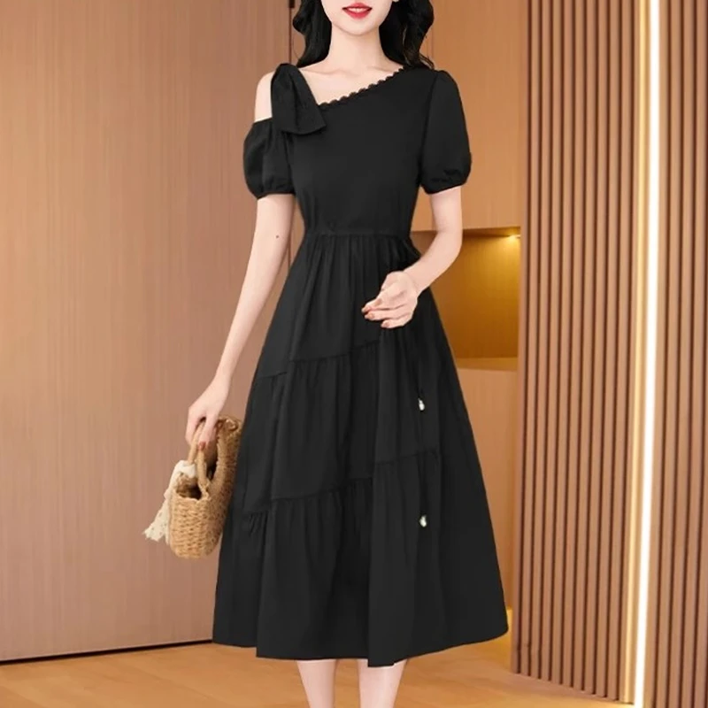 一字肩洋气连衣裙女夏2025新款流行爆后妈轻奢高端巨好看妈妈裙子
