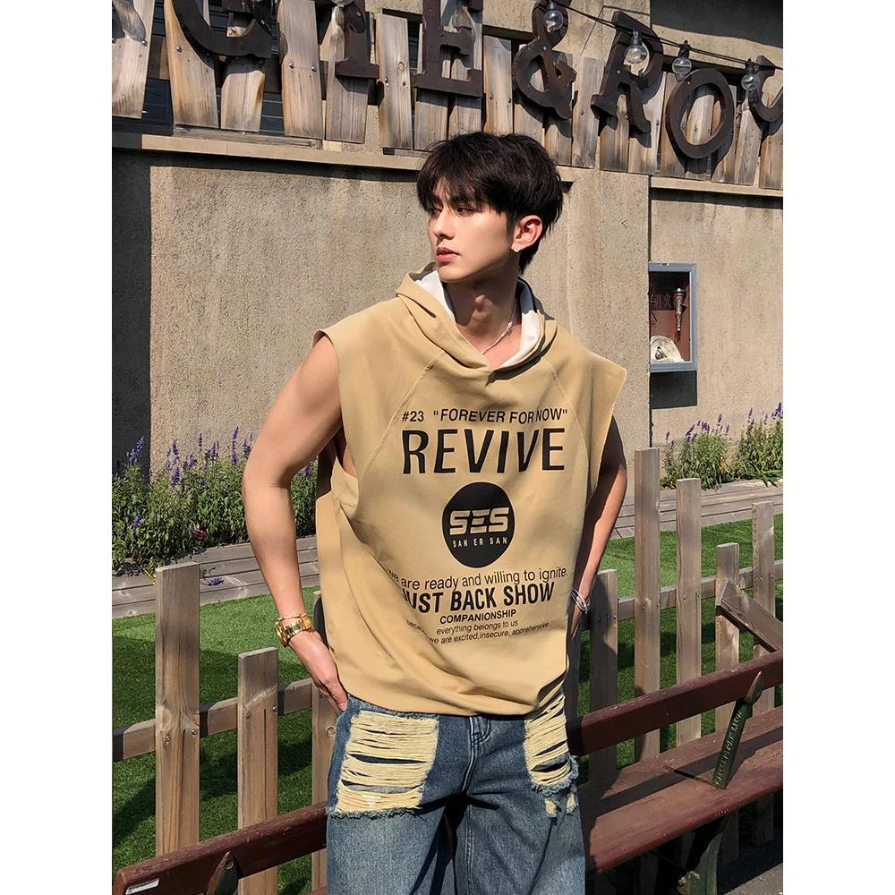 徐志滨SOLEIL连帽无袖t恤男潮流夏季背心男生潮牌ins运动健身坎肩