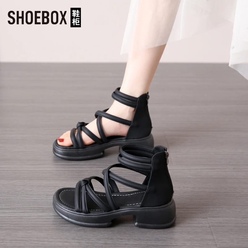 SHOEBOX鞋柜罗马凉鞋女夏季2025新款配裙子高跟凉拖百搭沙滩鞋