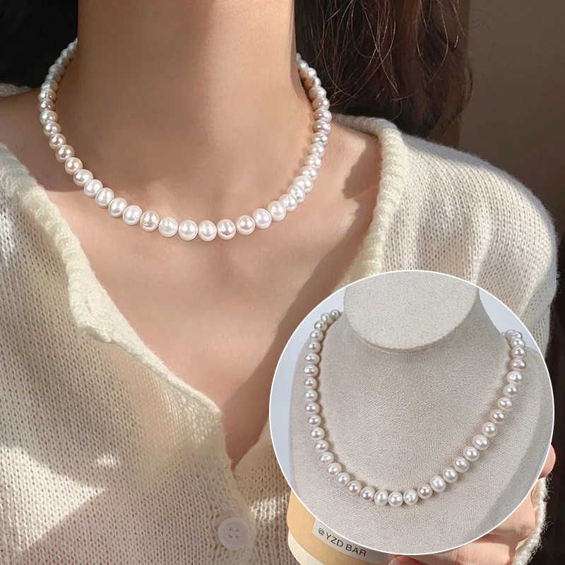 清货8-9毫米天然淡水无核珍珠项链（有瑕疵）A055号