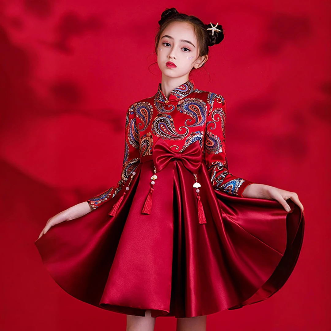 【钰格格】女童新款喜庆儿童旗袍洋气国风国庆表演元旦拜年服唐汉服