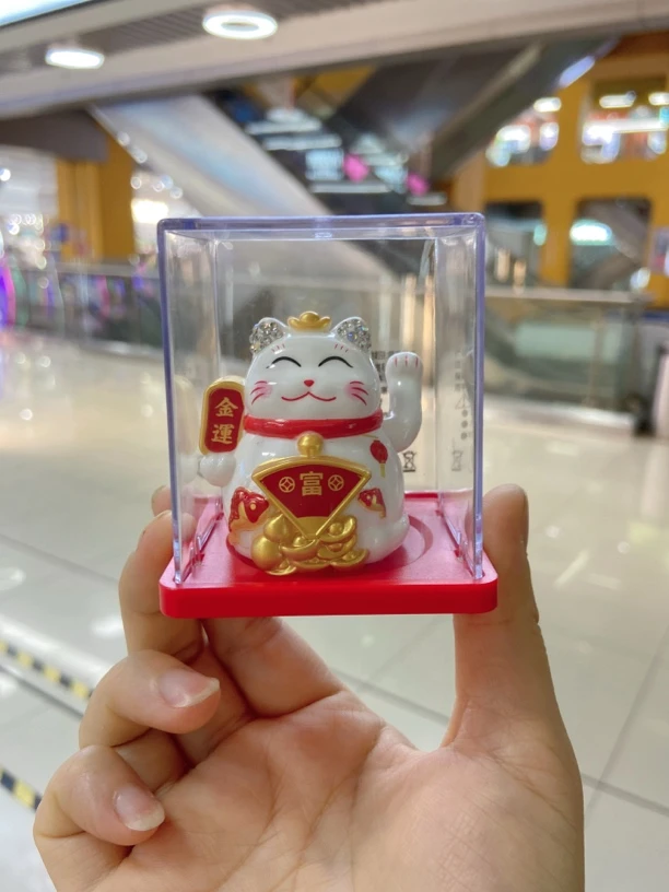 手工定制白钻太阳能招财猫车载家居办公桌创意礼品
