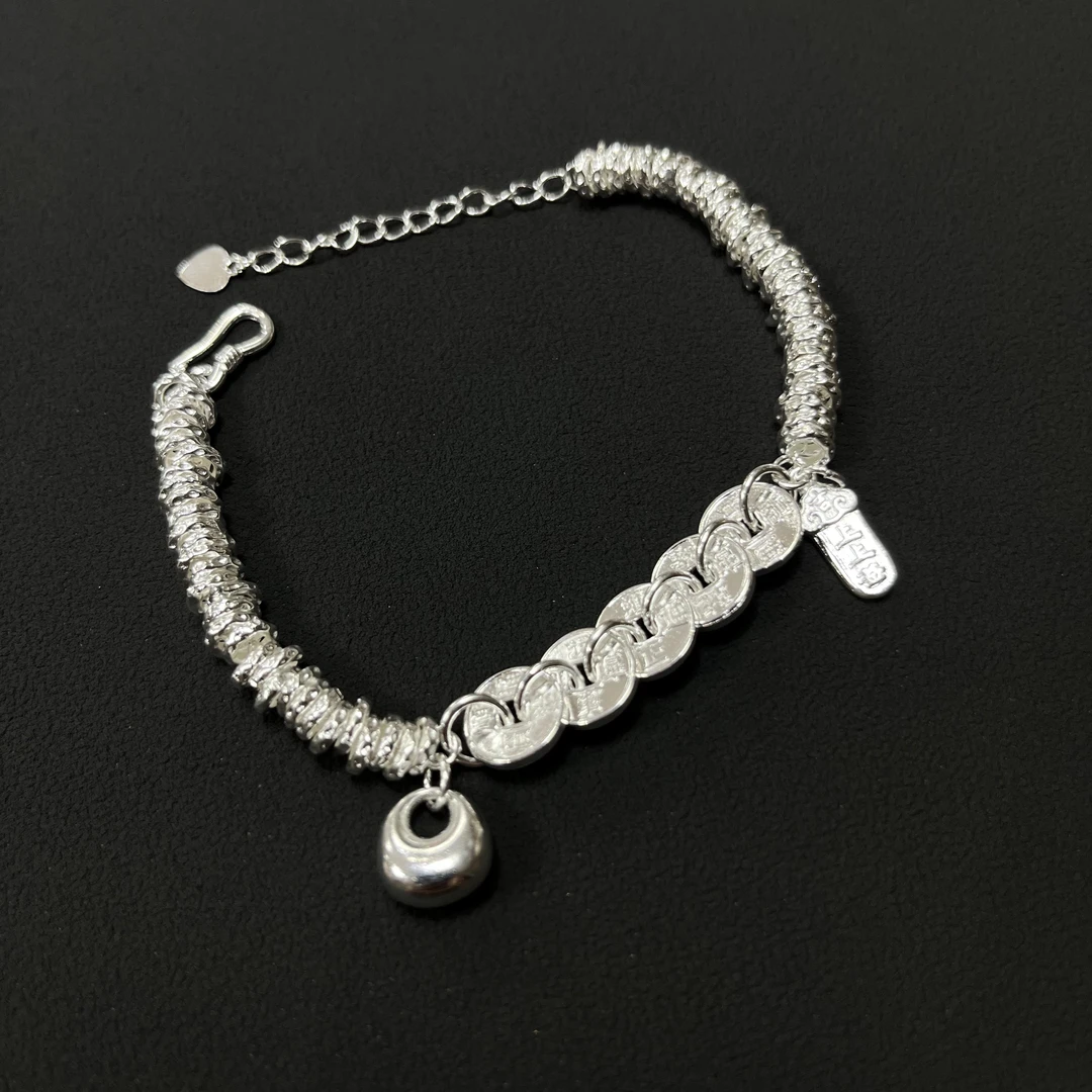 足银手链 盘缠小福袋上上签民族风五帝钱手链