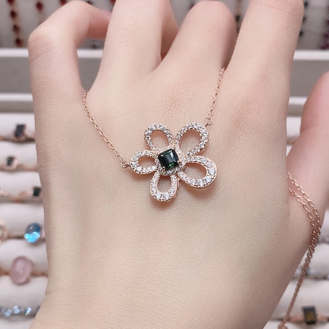 碧玺颈饰银S925镶嵌锁骨链