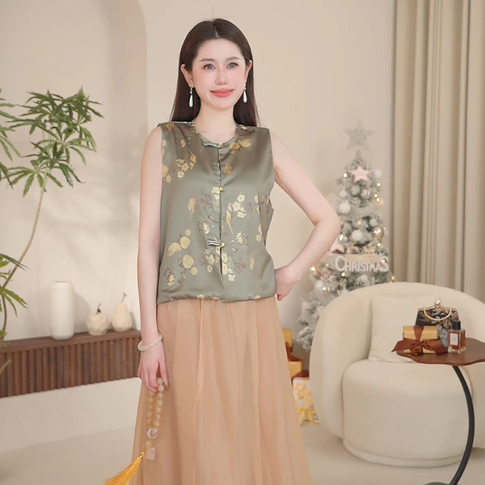 【凡凡】新中式轻国风马甲清冷感佛系禅意套装旗袍连衣裙2025新款