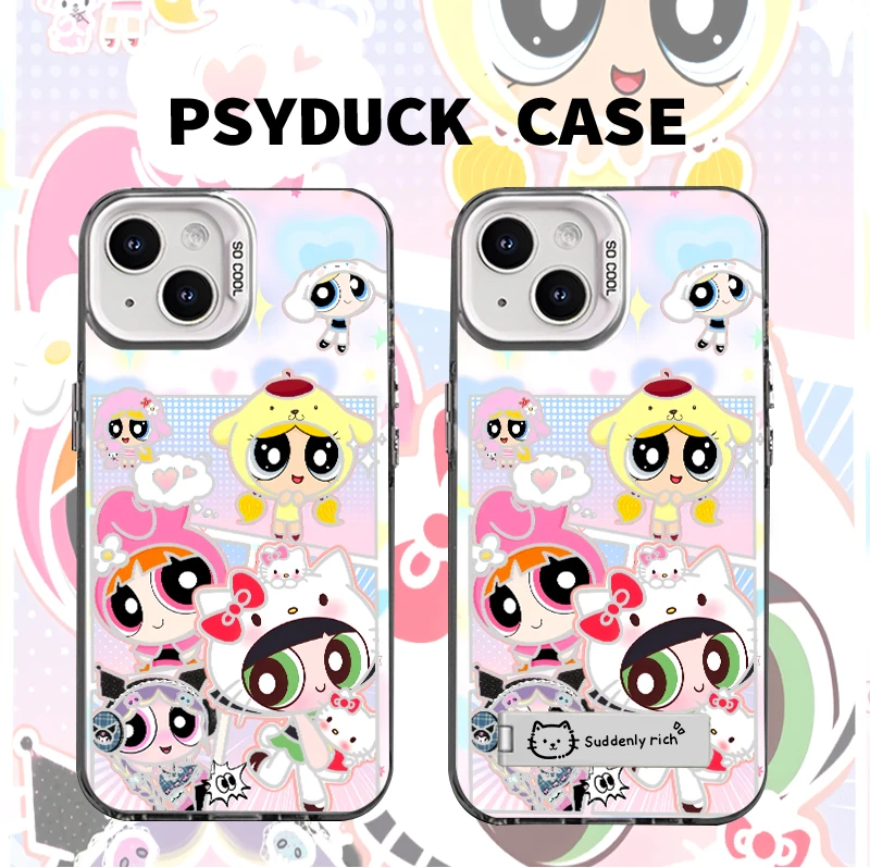 适用苹果华为一加小米三丽鸥小女警彩银白底动漫创意防摔手机壳