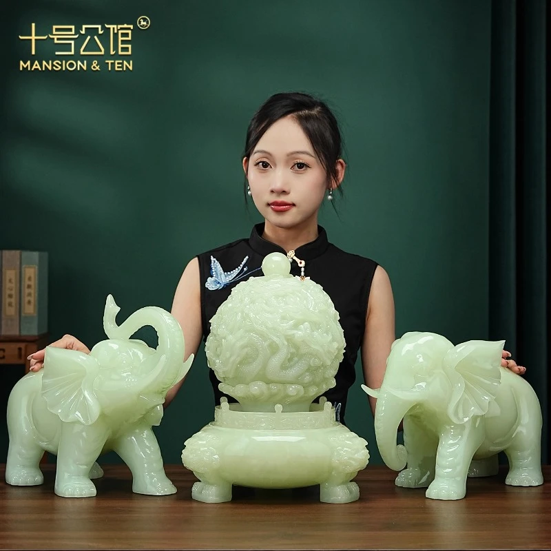 十号公馆大象摆件一对客厅玄关办公室九转乾坤鼎装饰乔迁开业礼品