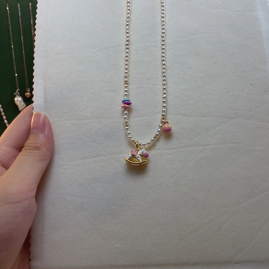 合金淡水珍珠马儿项链