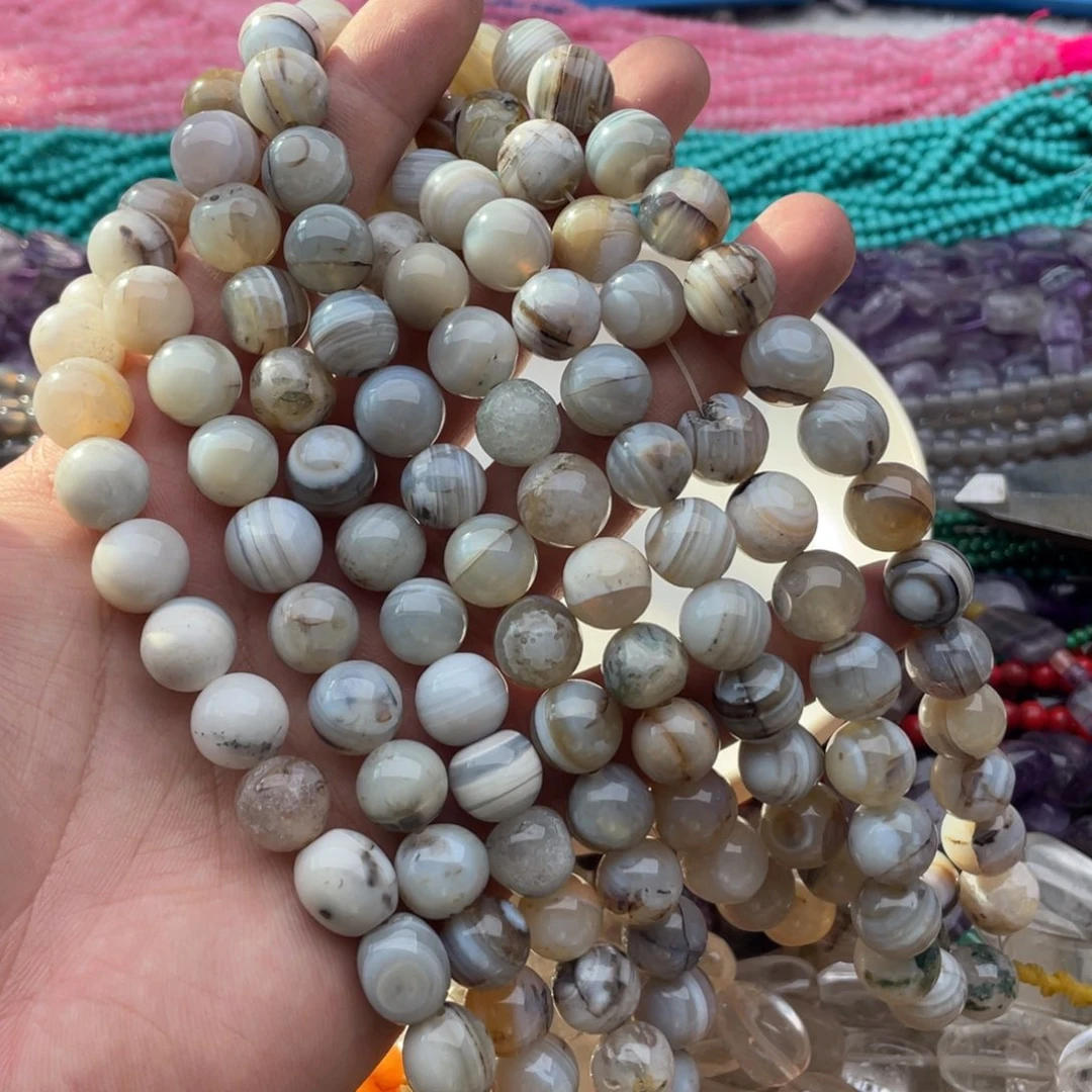 玛瑙/玉髓珠宝半成品未镶嵌一条装卡12mm白缠丝玛瑙圆珠