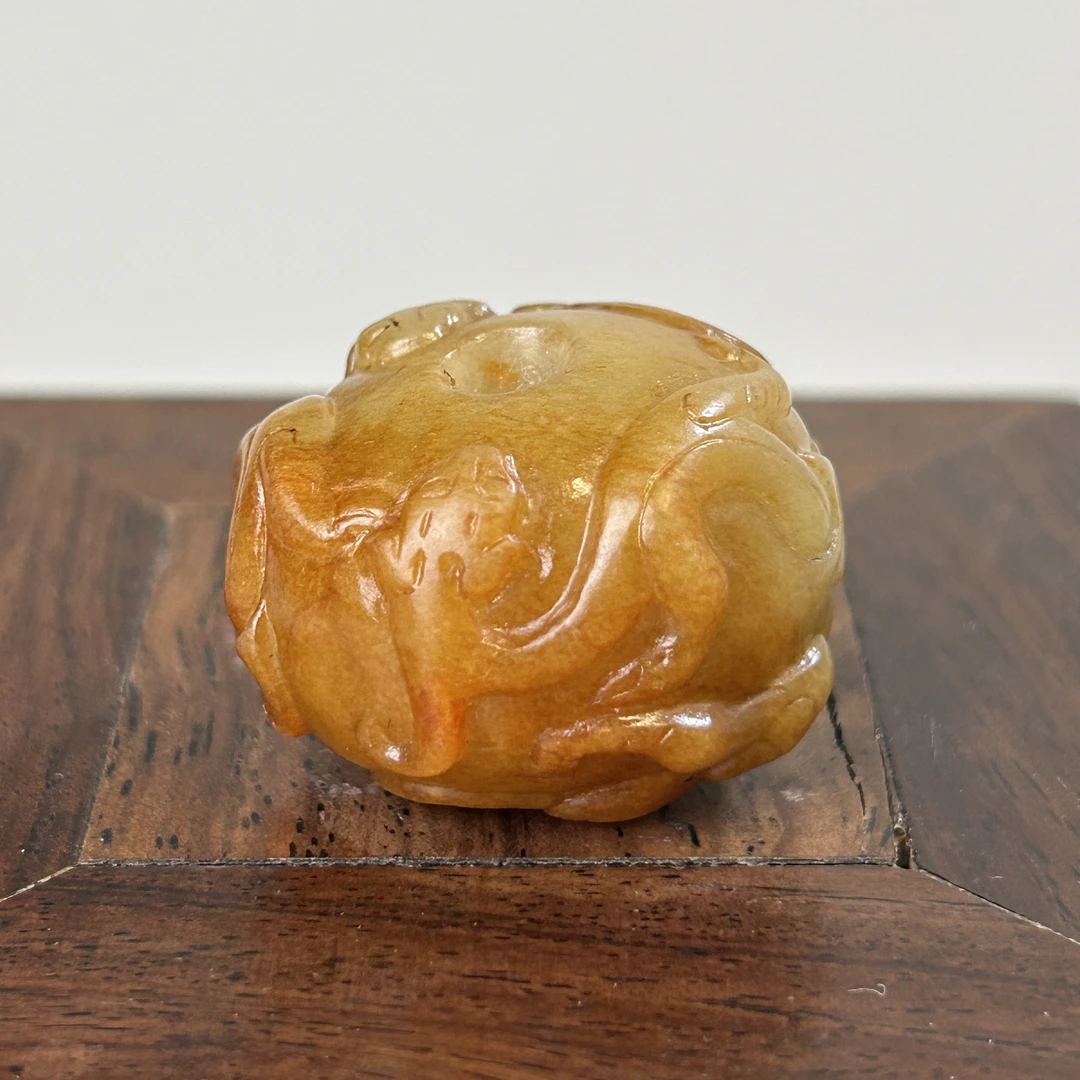 明代新疆和田玉黄玉盘龙珠5094