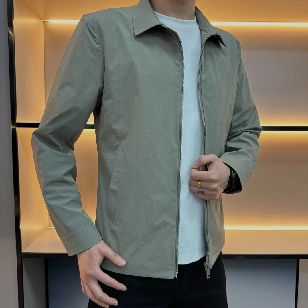 25042秋季商务风新款2025翻领休闲纯色薄款拉链男士行政夹克男装