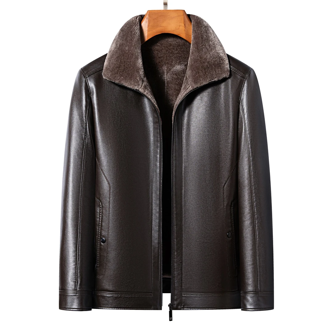 海宁皮衣男士商务休闲时尚帅气秋冬保暖夹克款男装皮衣外套806