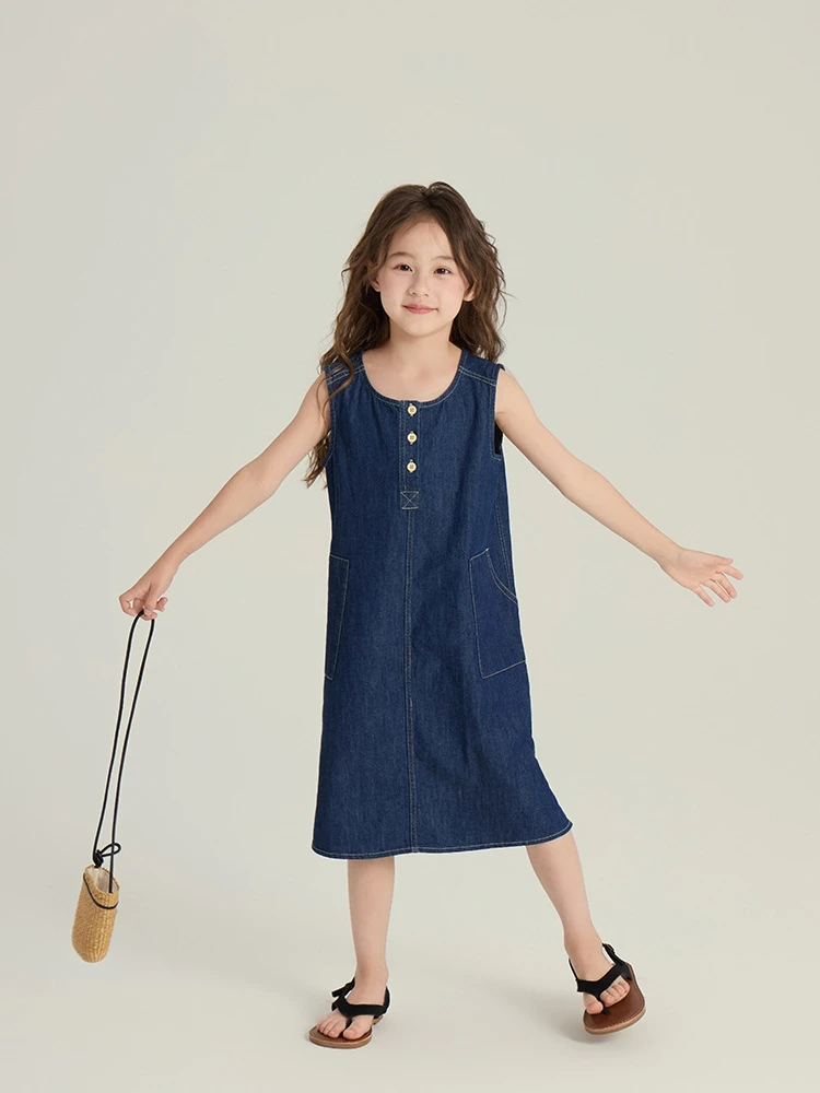 【依妈童品】女童夏季时尚轻薄牛仔背心裙 25C229