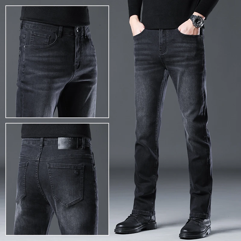 香港秋冬黑灰色牛仔裤男修身直筒休闲长裤2025秋季新款商务长裤子