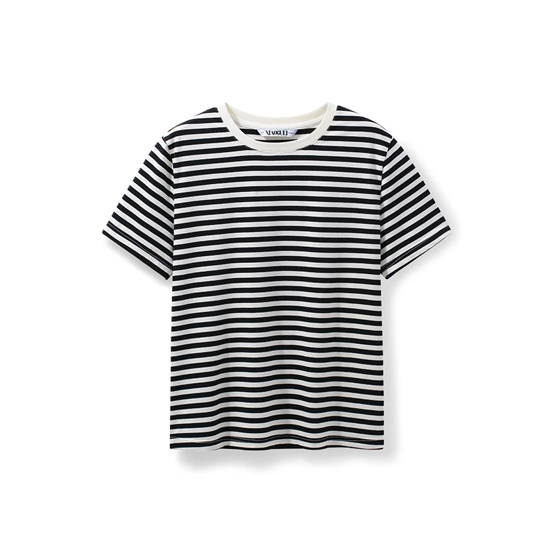 乐章条纹T恤女2025新款高弹针织圆领休闲百搭显瘦上衣YG252401134