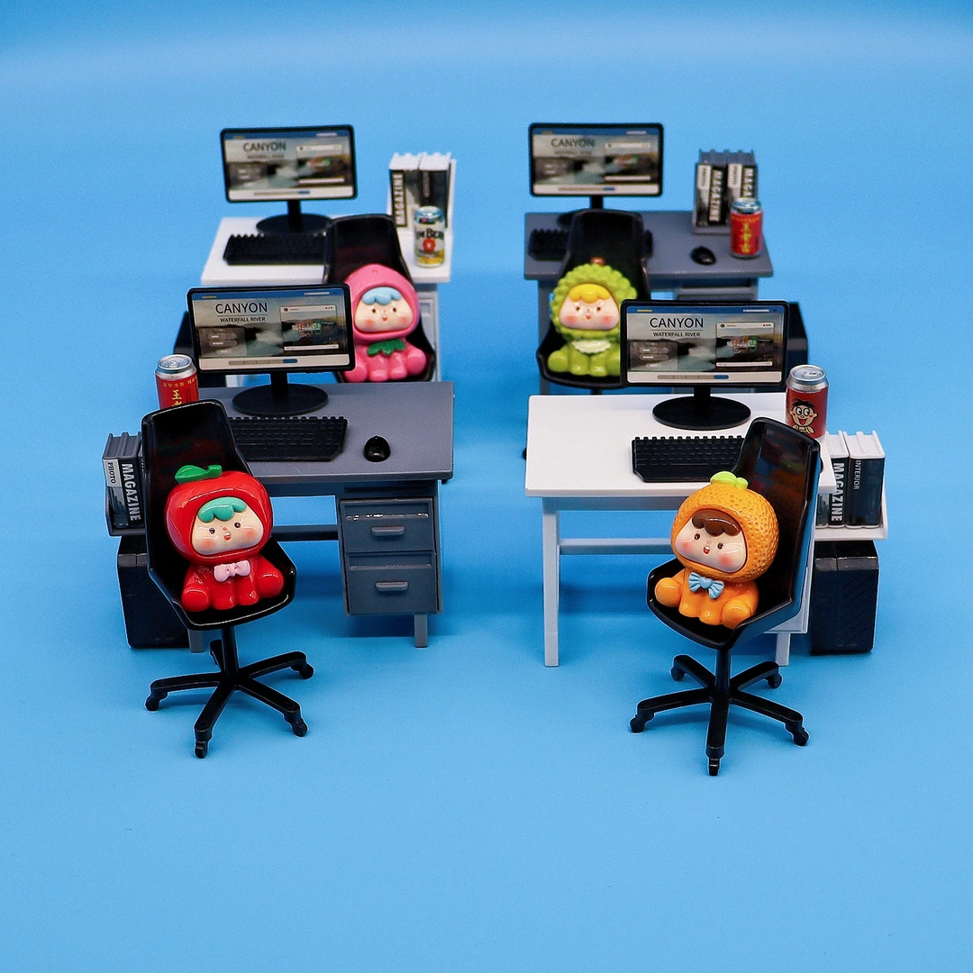迷你仿真电脑办公桌椅模型娃娃屋儿童过家家玩具打工人桌面摆件