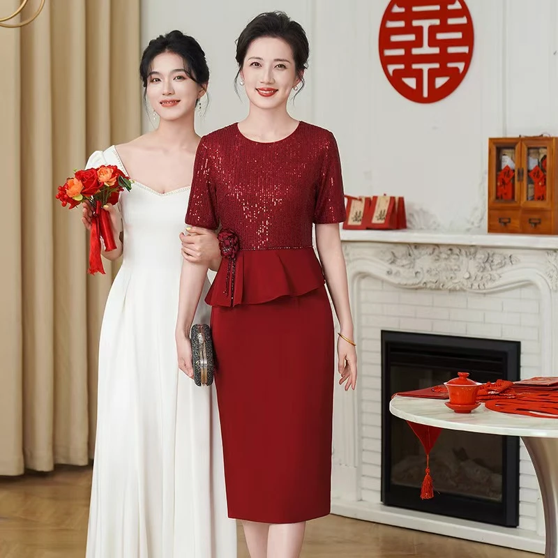 53002时尚宴会敬酒服婚宴喜婆婆喜妈妈高端大气年轻显瘦连衣裙