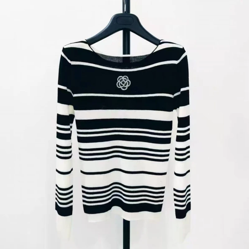 秋冬针织高领条纹时尚长袖气质洋气针织上衣LK2507076