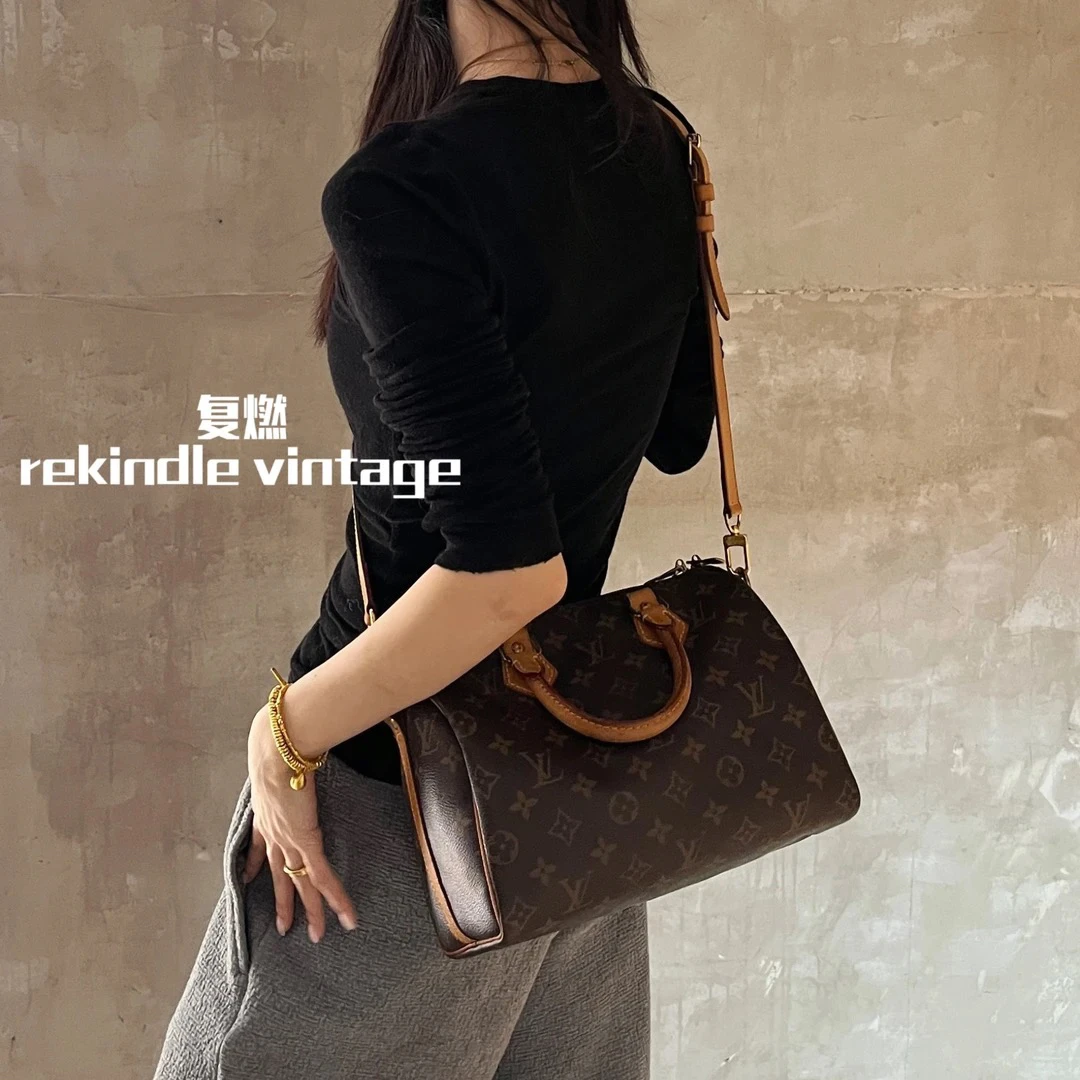 95新 LouisVuitton/路易威登 复燃精选/老花speedy25 肩带款19年