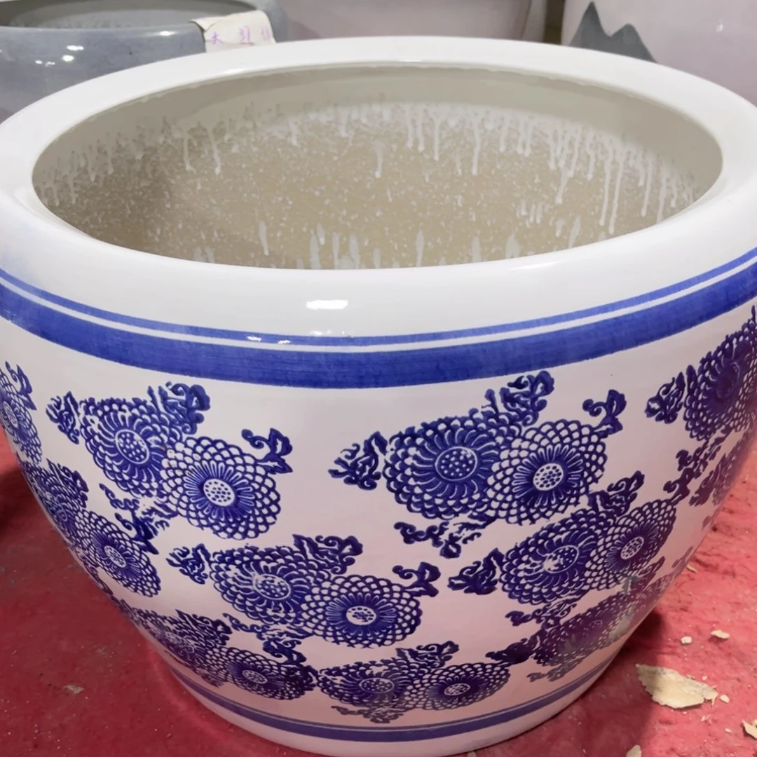 青花大缸48口37高特大号陶瓷花盆微瑕