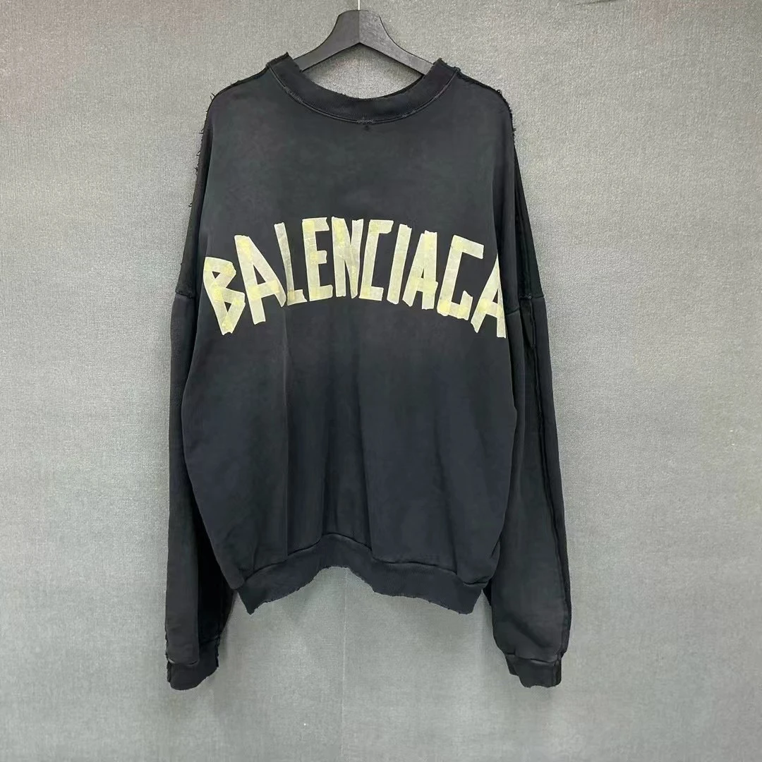 全新未使用 Balenciaga/巴黎世家 胶带双面穿水洗做旧圆领卫衣S码