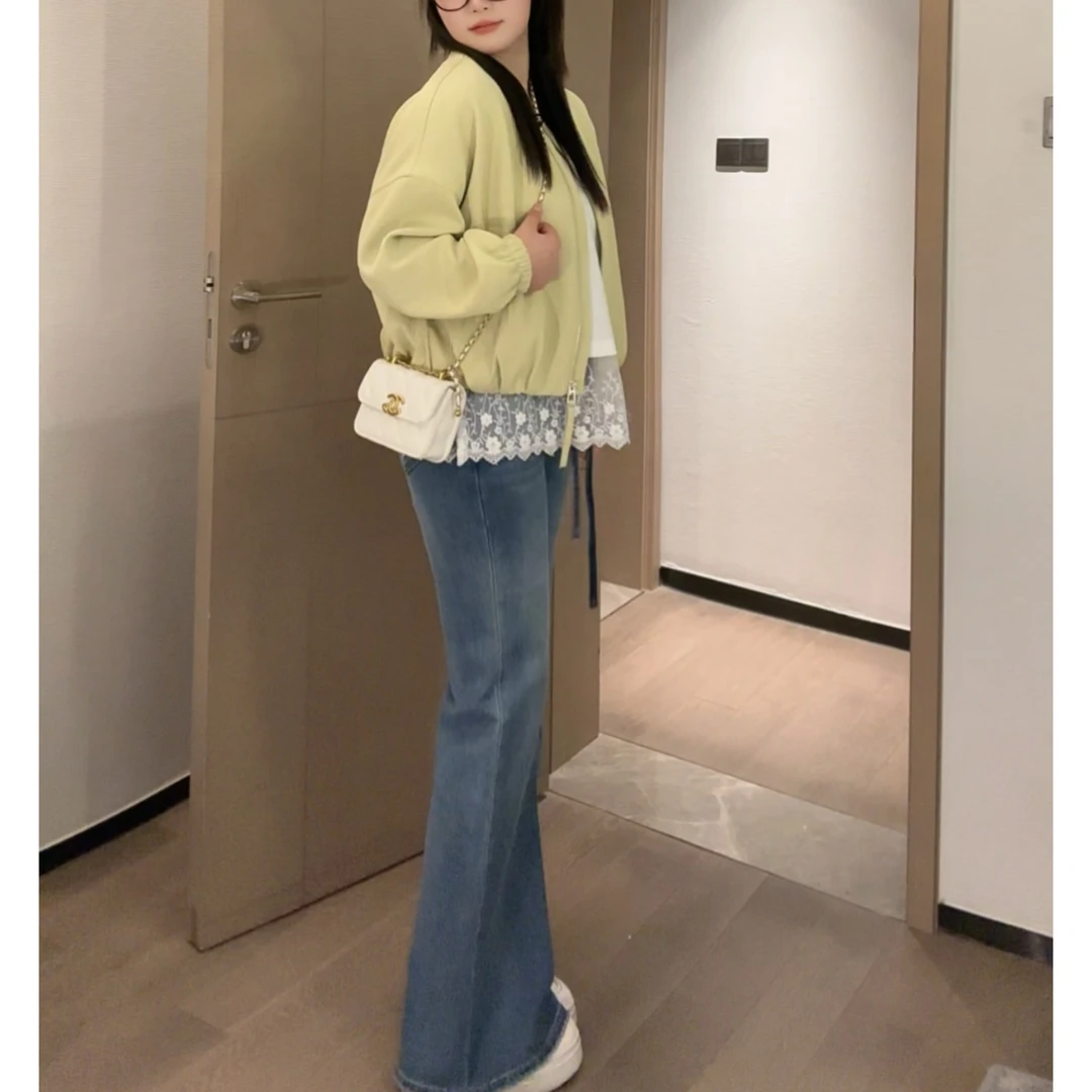 楠序鹿鹿【显瘦神裤】气质宽松微喇百搭高腰显高显瘦牛仔裤 NX13132