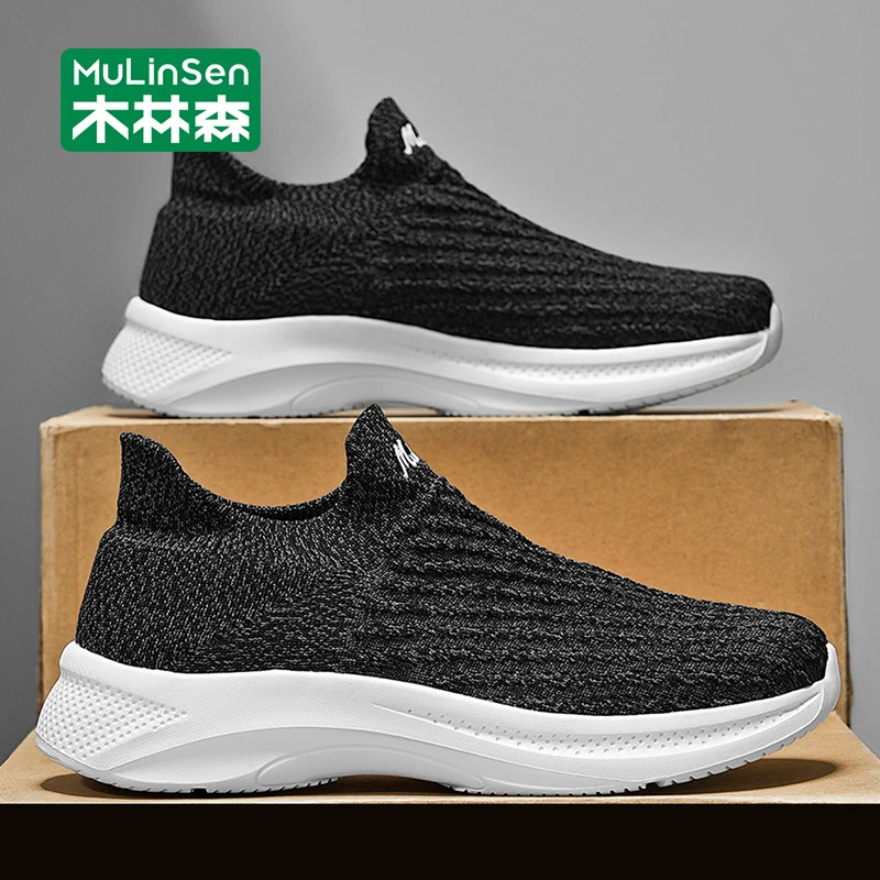 木林森男士布鞋2025新款秋季透气飞织网面鞋薄款一脚蹬轻便休闲鞋