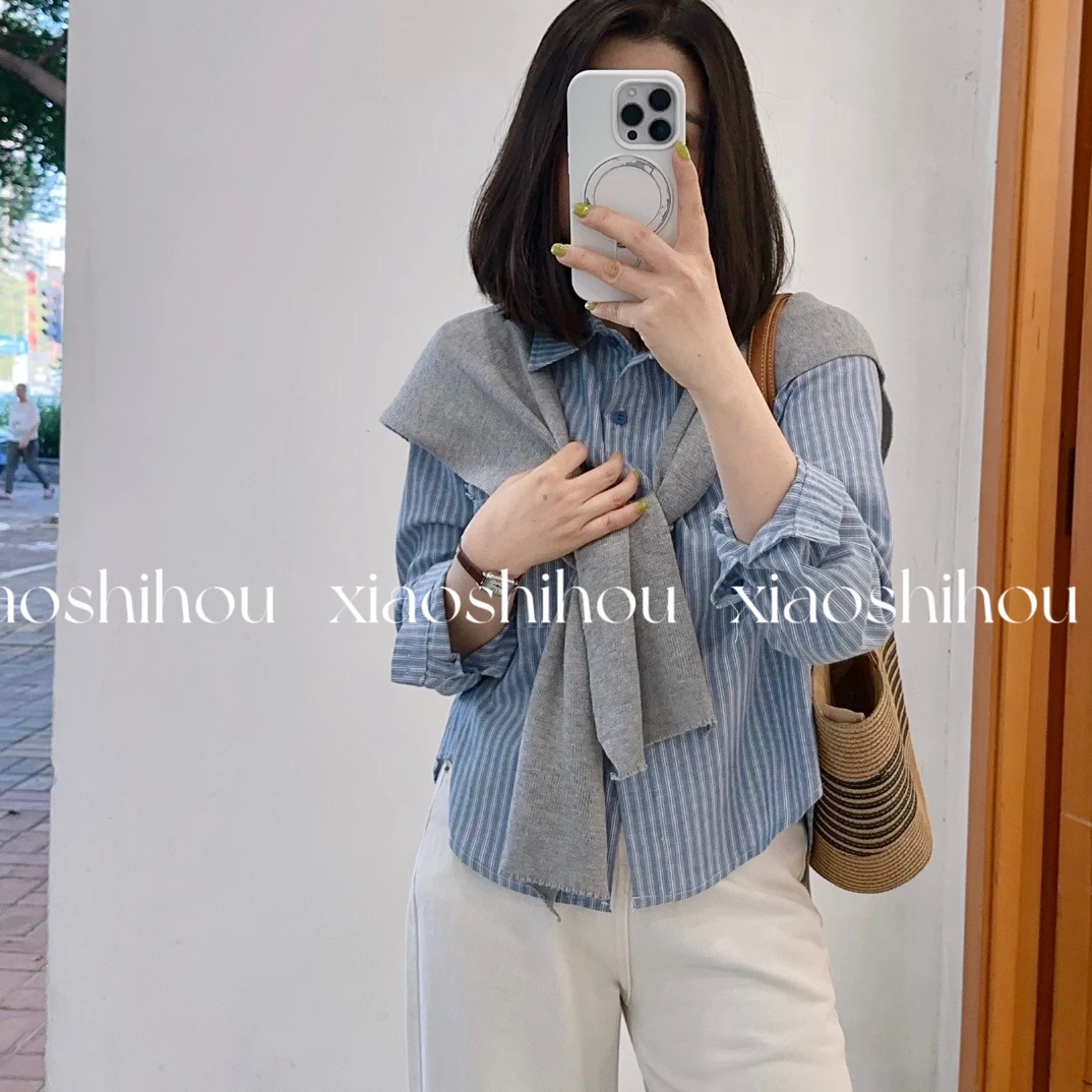 小时候女装店韩版休闲条纹衬衫8105