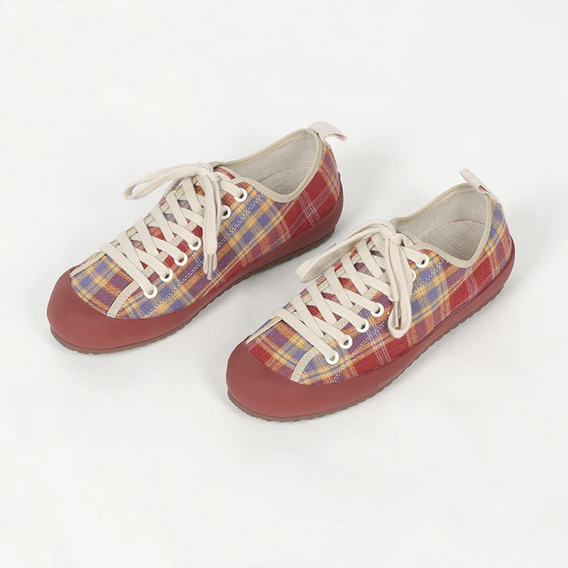 汉麻硫化鞋轻便低帮潮鞋格纹四季款女士单鞋平底2025076