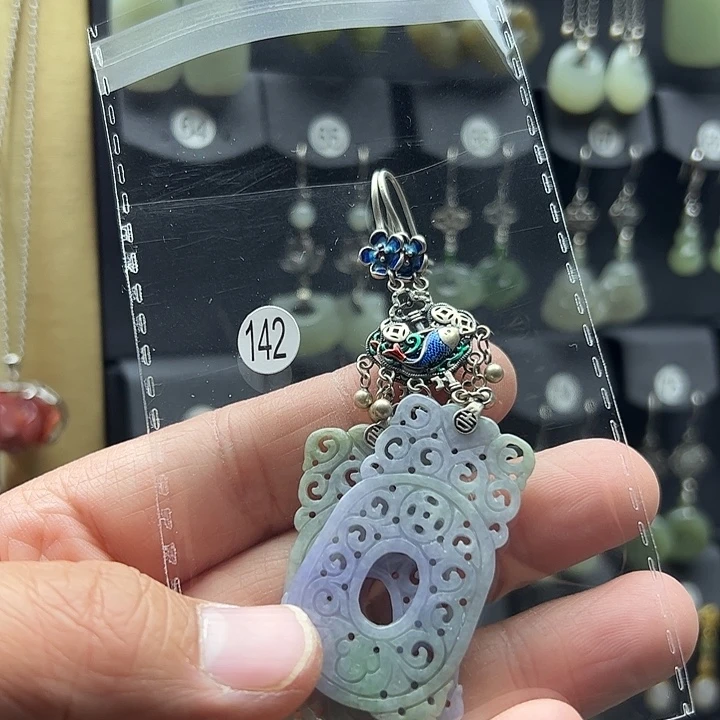 翡翠耳饰银S925镶嵌锦*