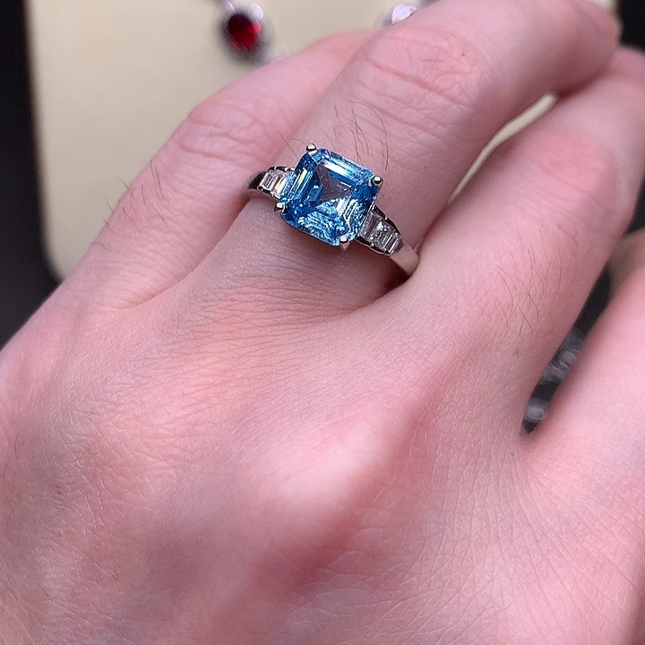 海蓝宝石戒圈银S925镶嵌