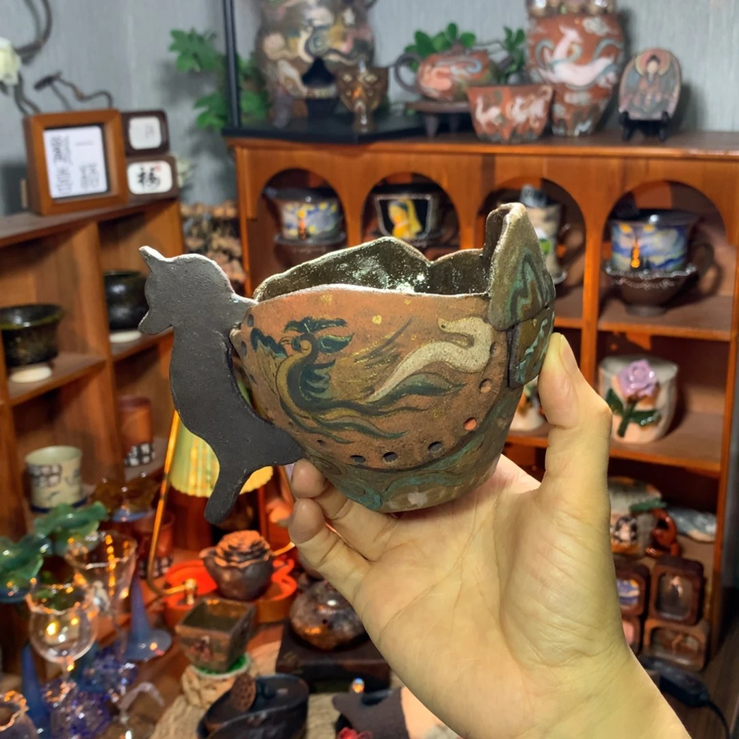 陶【微瑕】敦煌猫咖啡杯