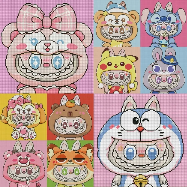 最新可DIY抱枕卡通人物拉布布崽11个款大格十字绣裸包