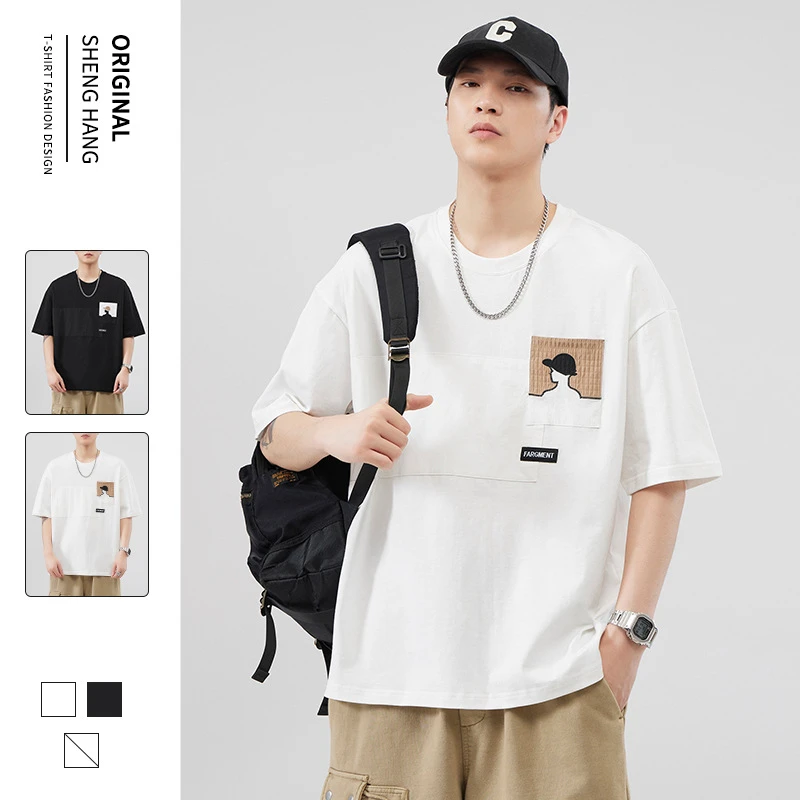 美式短袖圆领t恤男夏季2025新款重磅潮牌潮流加大码印花学生体恤