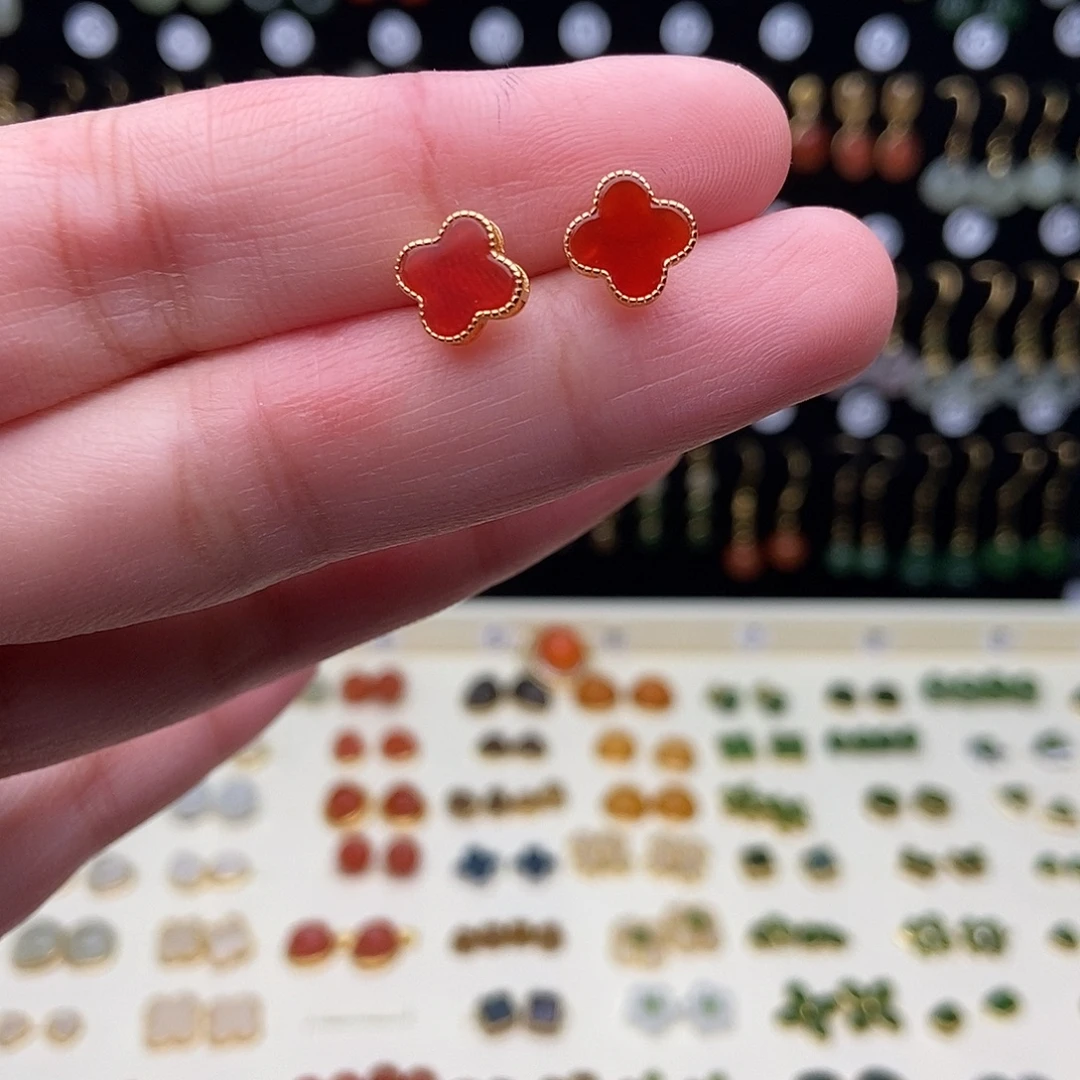 和田玉银S925镀金镶嵌耳饰