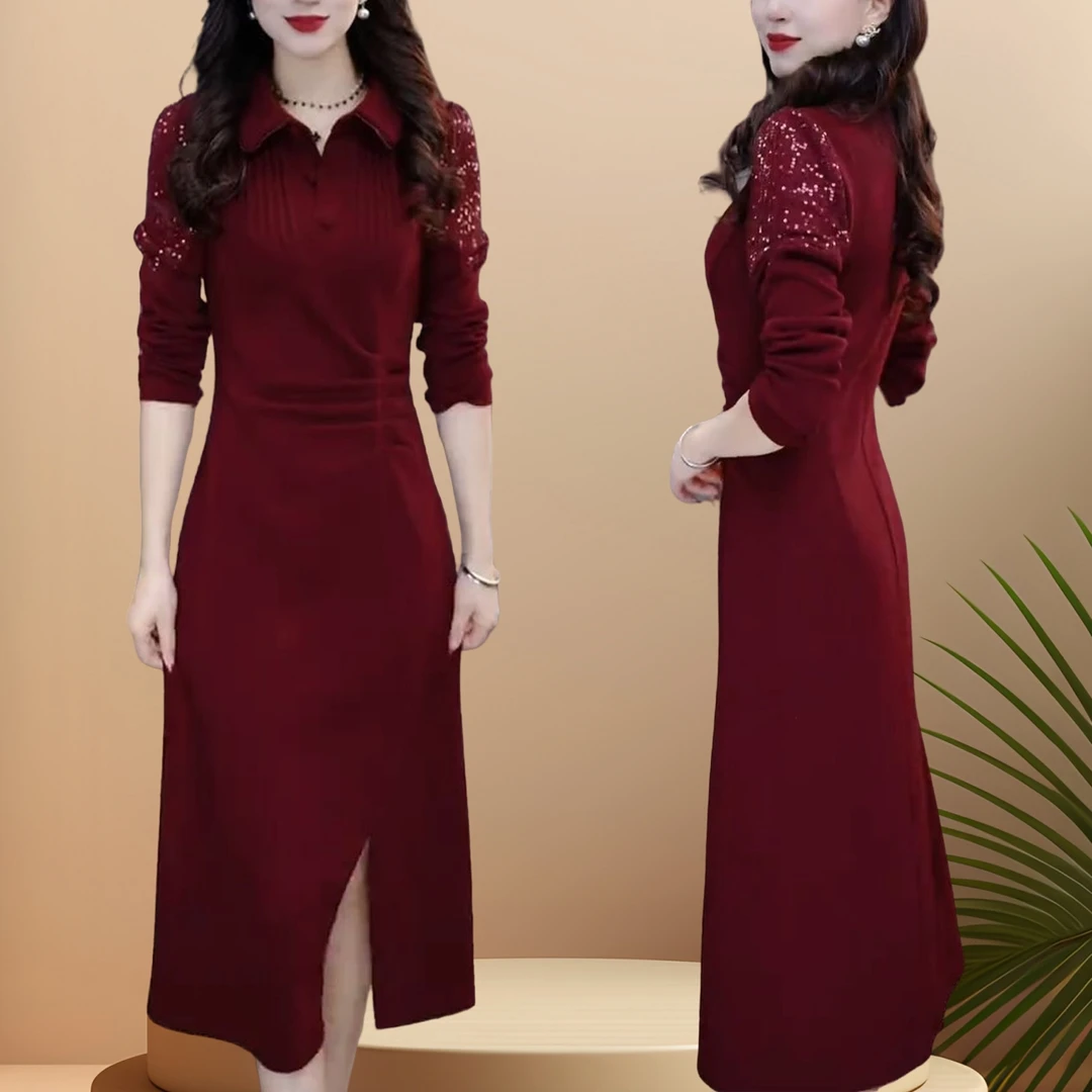 时尚设计感长袖连衣裙女2025秋冬新款气质显瘦加绒百搭打底连衣裙