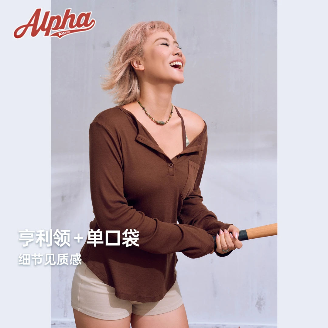AlphaGym羊毛莱赛尔混纺亨利领长袖半开衫可内搭外穿针织罩衫