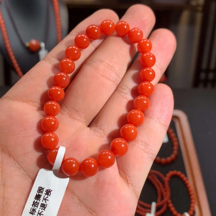 甜***妞未镶嵌单圈南红玛瑙8mm➕冷水河柿子锦