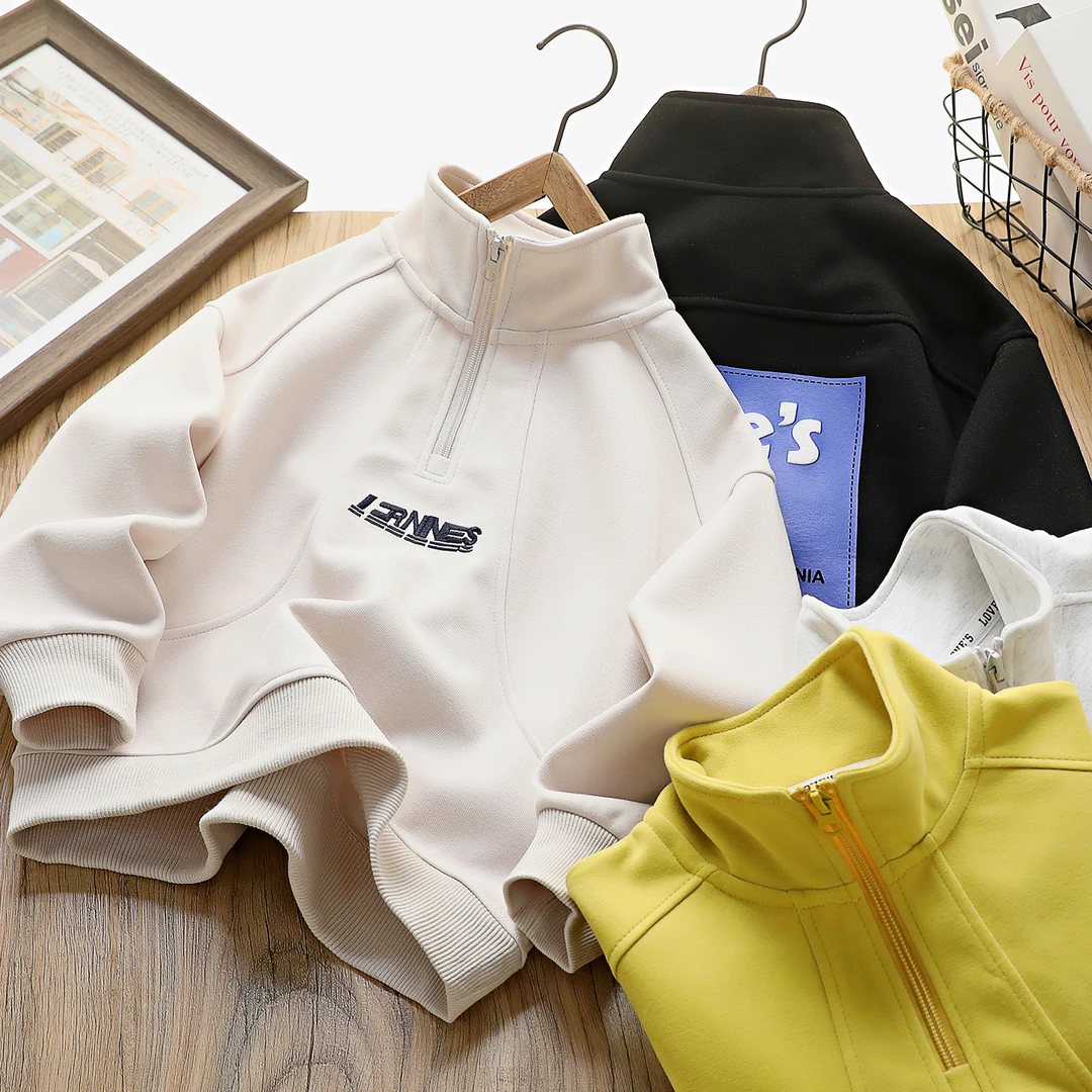 春秋季儿童刺绣字母拼接中大童立领休闲卫衣 903