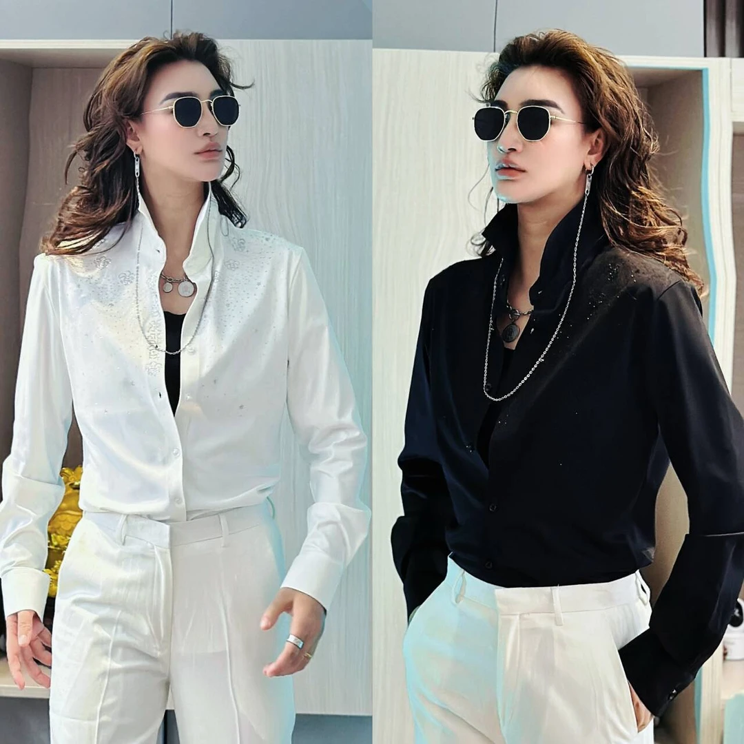 正正TUTU高弹力欧货繁星烫钻衬衫无痕亲肤长袖四季款衬衣男女款