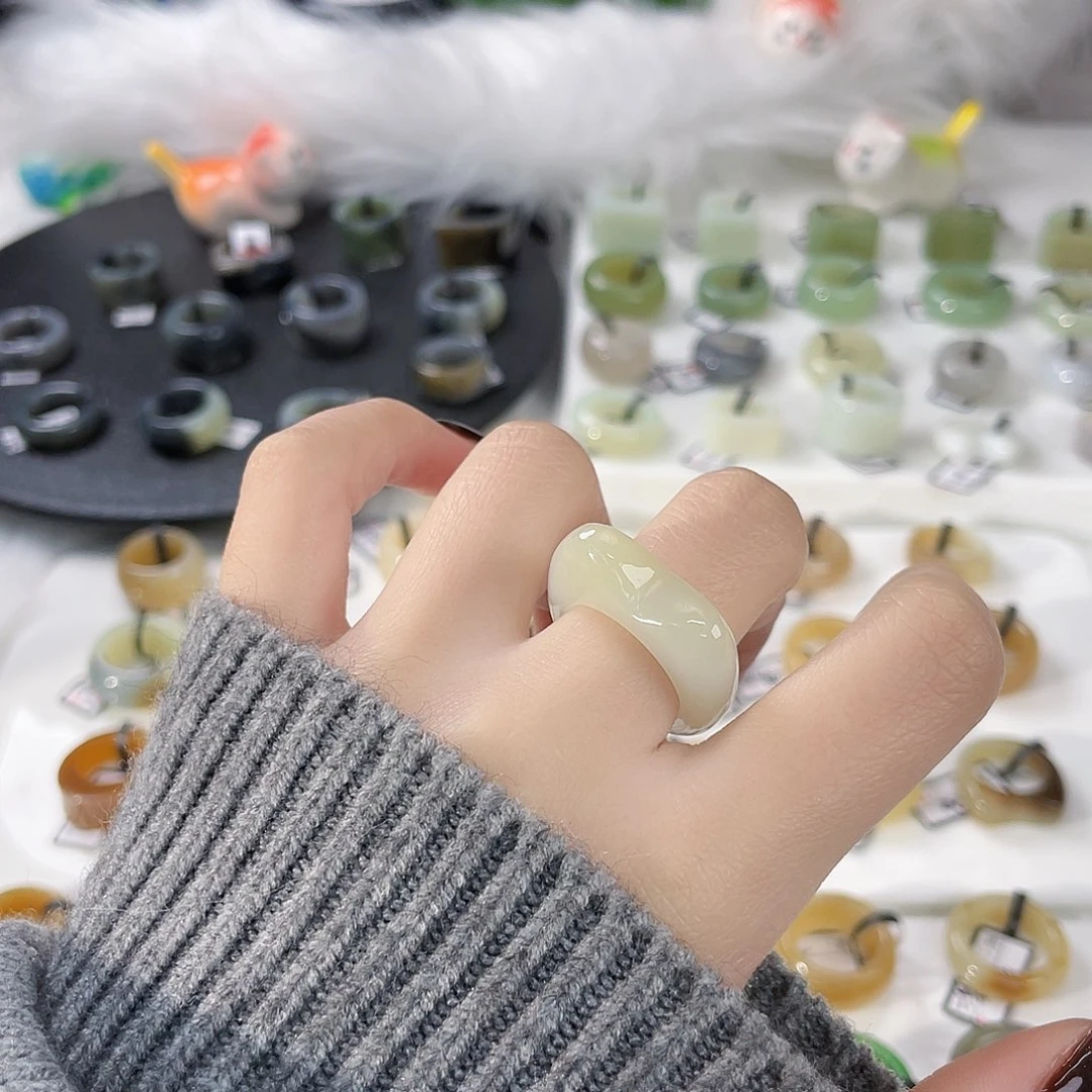 和田玉未镶嵌戒指k4 糖白猫耳17.1