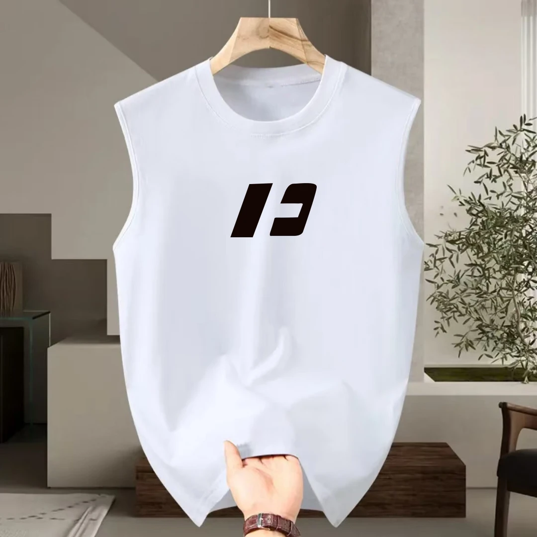 春夏季纯棉无袖运动纯色背心男士宽松潮牌健身坎肩篮球T恤