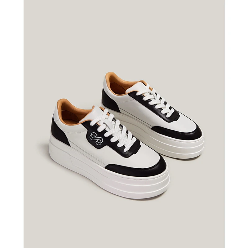 【鞋匠女王×原创设计】阿根廷进口鹿皮熊猫运动休闲鞋厚底小白鞋