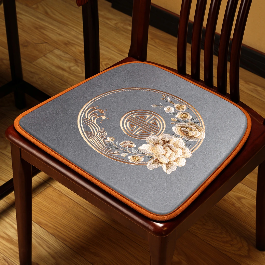 新中式花想容图案防滑餐桌椅垫茶椅客厅椅防滑椅坐垫绸缎海绵坐垫