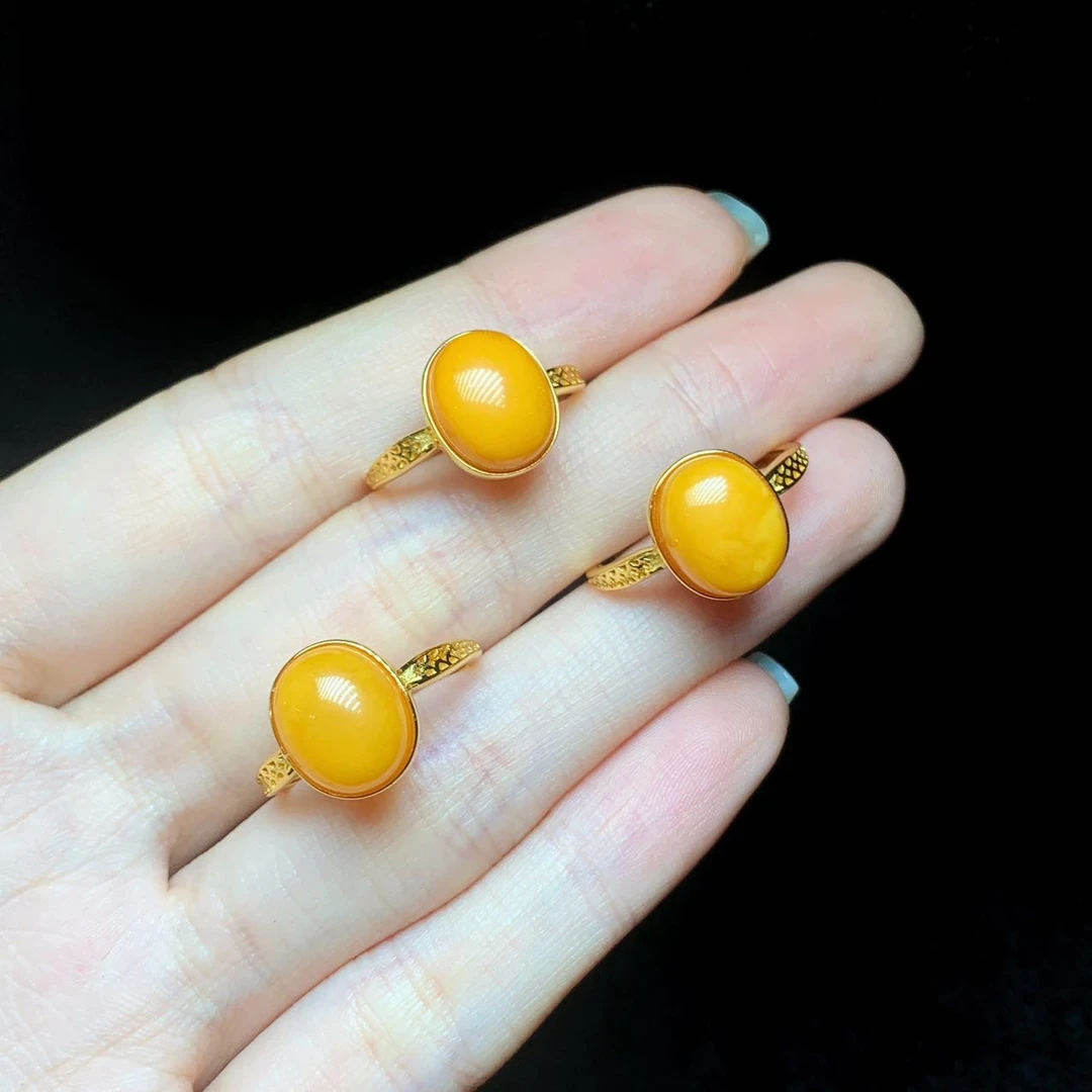 【子选好物】15 ZC26149-S925银镶嵌蜜蜡戒指-多样性发一件-10x8mm