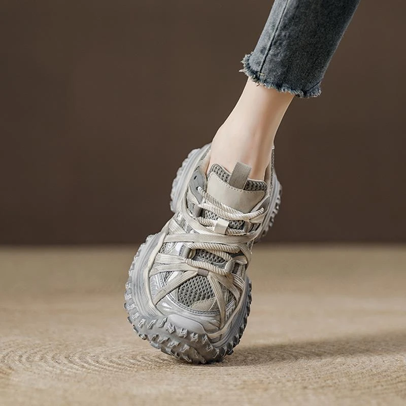 厚底复古做旧老爹鞋秋冬松糕鞋女2025新款女鞋脏脏透气运动鞋增高